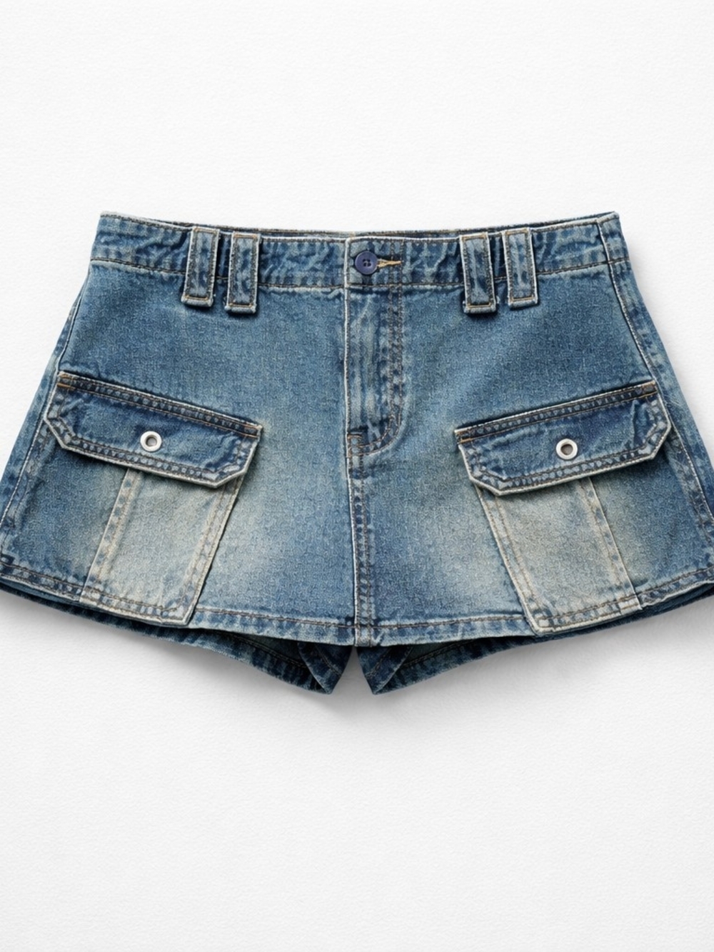 Denim Cargo Pocket Women's Shorts - Blue